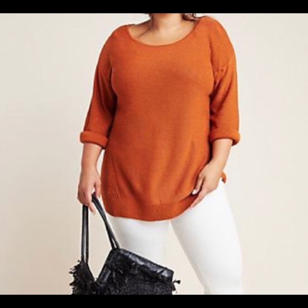 Anthropologie Orange Sweater Size S Sunset-Core Quiet Luxury Coastal Grandma